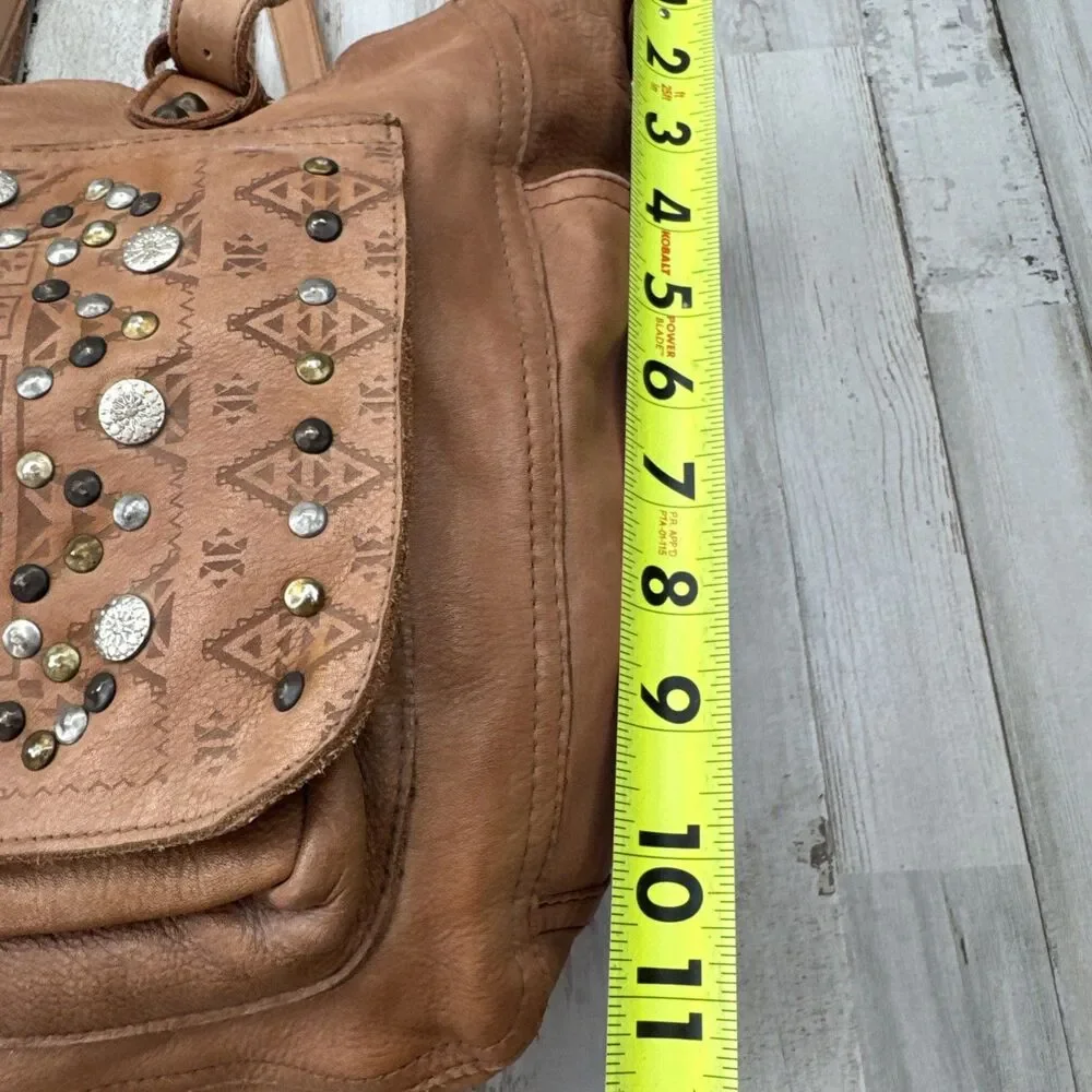 Viola Castellani Italy Leather Studded￼Slouchy Shoulder Bag Purse Cognac Tan￼